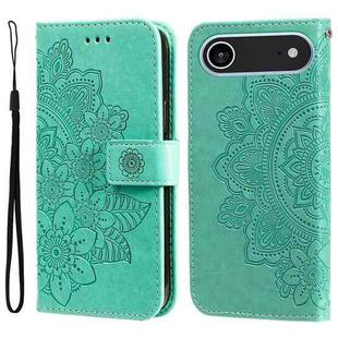 For iPhone 17 Air Seven-petal Flowers Embossing Leather Phone Case(Green)