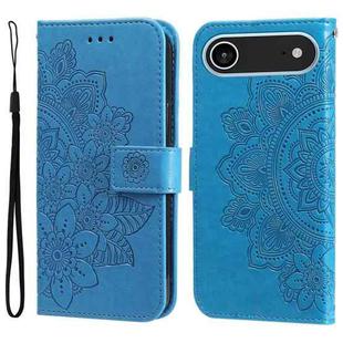 For iPhone 17 Air Seven-petal Flowers Embossing Leather Phone Case(Blue)