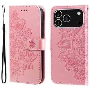 For iPhone 17 Pro Seven-petal Flowers Embossing Leather Phone Case(Rose Gold)