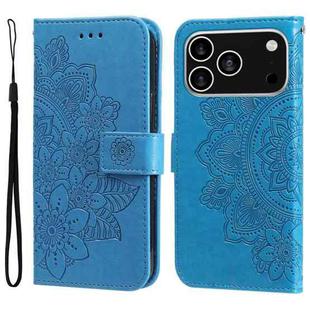 For iPhone 17 Pro Seven-petal Flowers Embossing Leather Phone Case(Blue)
