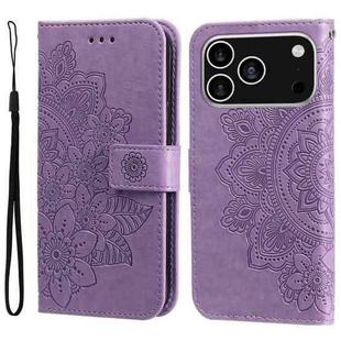 For iPhone 17 Pro Seven-petal Flowers Embossing Leather Phone Case(Light Purple)