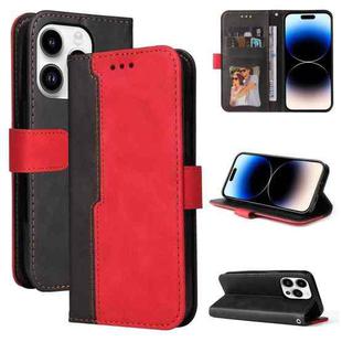 For iPhone 15 Pro Stitching-color Leather Phone Case(Red)
