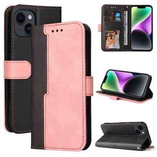 For iPhone 15 Stitching-color Leather Phone Case(Pink)