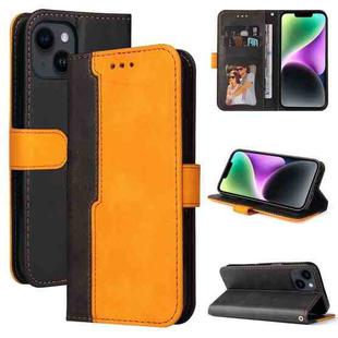 For iPhone 15 Plus Stitching-color Leather Phone Case(Orange)