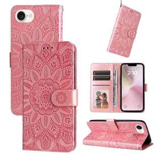 For iPhone SE 20224 Embossed Sunflower Leather Phone Case(Pink)