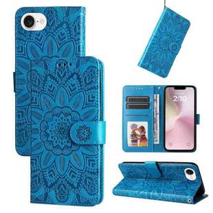 For iPhone SE 20224 Embossed Sunflower Leather Phone Case(Blue)