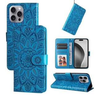 For iPhone 16 Pro Max Embossed Sunflower Leather Phone Case(Blue)