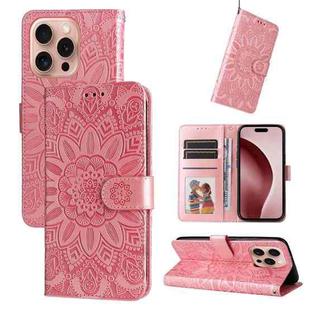 For iPhone 16 Pro Embossed Sunflower Leather Phone Case(Pink)