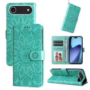 For iPhone 17 Air Embossed Sunflower Leather Phone Case(Green)