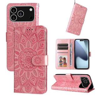 For iPhone 17 Pro Embossed Sunflower Leather Phone Case(Pink)