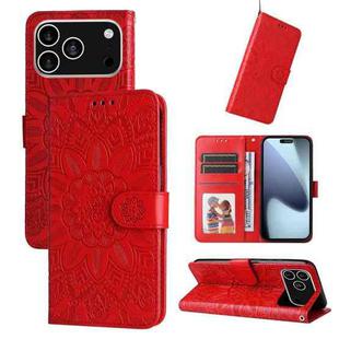 For iPhone 17 Pro Embossed Sunflower Leather Phone Case(Red)