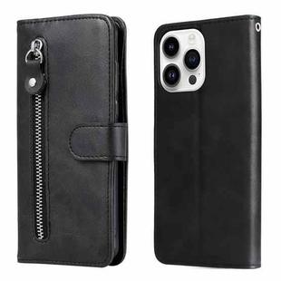 For iPhone 15 Pro Fashion Calf Texture Zipper Leather Phone Case(Black)