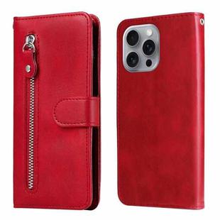 For iPhone 16 Pro Max Fashion Calf Texture Zipper Leather Phone Case(Red)