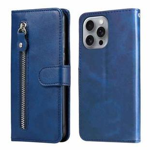 For iPhone 16 Pro Max Fashion Calf Texture Zipper Leather Phone Case(Blue)