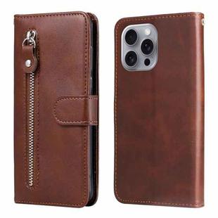 For iPhone 16 Pro Max Fashion Calf Texture Zipper Leather Phone Case(Brown)