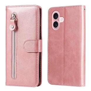 For iPhone 16 Fashion Calf Texture Zipper Leather Phone Case(Rose Gold)