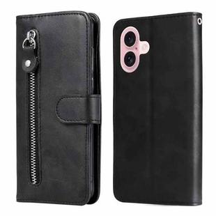 For iPhone 16 Fashion Calf Texture Zipper Leather Phone Case(Black)
