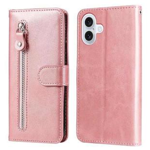 For iPhone 17 Fashion Calf Texture Zipper Leather Phone Case(Rose Gold)