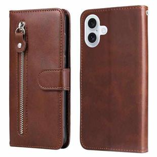 For iPhone 17 Fashion Calf Texture Zipper Leather Phone Case(Brown)