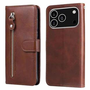 For iPhone 17 Pro Fashion Calf Texture Zipper Leather Phone Case(Brown)