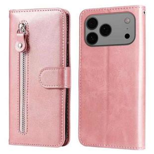 For iPhone 17 Pro Max Fashion Calf Texture Zipper Leather Phone Case(Rose Gold)