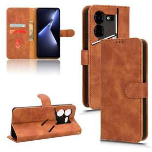 For TECNO Pova 5 Pro Skin Feel Magnetic Flip Leather Phone Case(Brown)