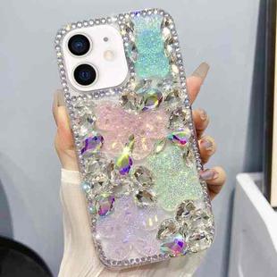 For iPhone 11 Ice Crystal Bow Knot Full Diamond TPU Phone Case(Pink+Blue)