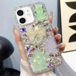 For iPhone 12 Ice Crystal Bow Knot Full Diamond TPU Phone Case(Yellow+Green)