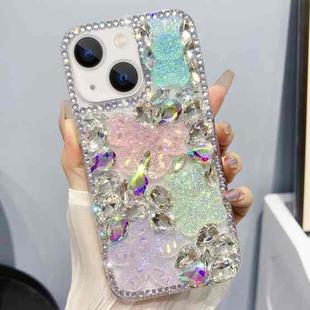 For iPhone 13 Ice Crystal Bow Knot Full Diamond TPU Phone Case(Pink+Blue)