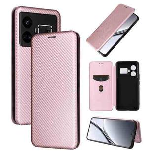 For Realme GT5 5G Carbon Fiber Texture Flip Leather Phone Case(Pink)