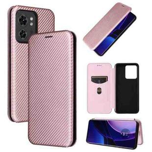 For Motorola Edge 40 Carbon Fiber Texture Flip Leather Phone Case(Pink)