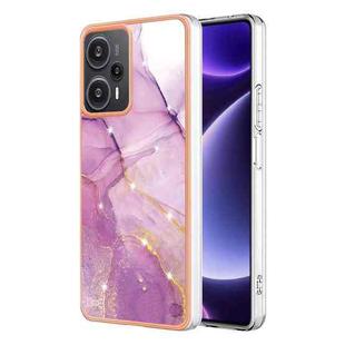 For Xiaomi Poco F5 5G/Redmi Note 12 Turbo Electroplating Marble Dual-side IMD Phone Case(Purple 001)
