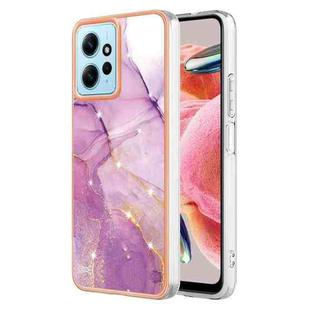 For Xiaomi Redmi Note 12 4G Global Electroplating Marble Dual-side IMD Phone Case(Purple 001)