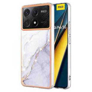 For Xiaomi Poco X6 Pro Electroplating Marble Dual-side IMD Phone Case(White 006)