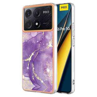 For Xiaomi Poco X6 Pro Electroplating Marble Dual-side IMD Phone Case(Purple 002)