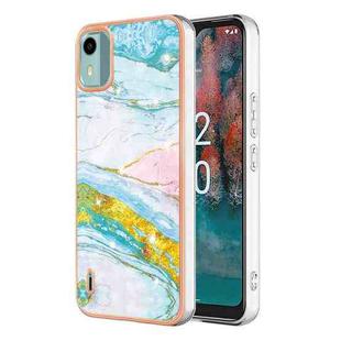 For Nokia C12 Electroplating Marble Dual-side IMD Phone Case(Green 004)