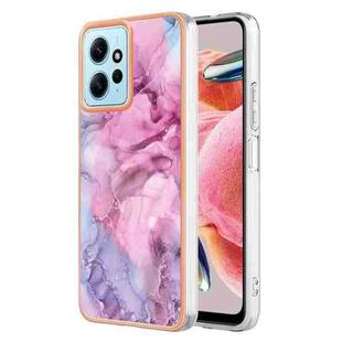 For Xiaomi Redmi Note 12 4G Global Electroplating Marble Dual-side IMD Phone Case(Pink 013)