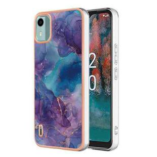 For Nokia C12 Electroplating Marble Dual-side IMD Phone Case(Purple 016)