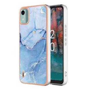 For Nokia C12 Electroplating Marble Dual-side IMD Phone Case(Blue 018)