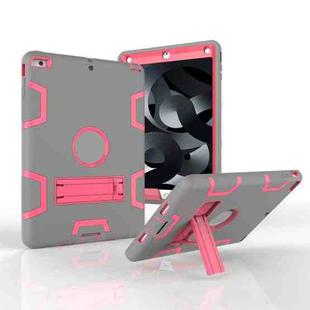 For iPad Air Shockproof PC + Silicone Protective Case，with Holder(Gray Rose)