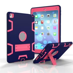 For iPad 9.7(2017) Shockproof PC + Silicone Protective Case，with Holder(Navy Blue Rose)