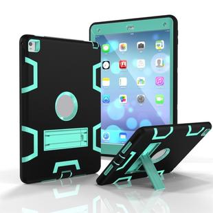For iPad 9.7(2017) Shockproof PC + Silicone Protective Case，with Holder(Black Mint Green)