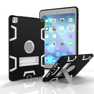 For iPad 9.7(2017) Shockproof PC + Silicone Protective Case，with Holder(Black Gray)