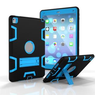 For iPad 9.7(2017) Shockproof PC + Silicone Protective Case，with Holder(Black Blue)