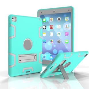For iPad 9.7(2017) Shockproof PC + Silicone Protective Case，with Holder(Green Gray)