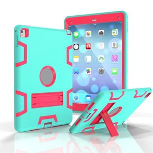 For iPad 9.7(2017) Shockproof PC + Silicone Protective Case，with Holder(Green Rose)