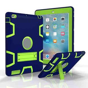 For iPad 4 / 3 / 2 / 1 Shockproof PC + Silicone Protective Case，with Holder(Navy Blue Yellow Green)