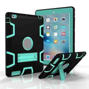 For iPad 4 / 3 / 2 / 1 Shockproof PC + Silicone Protective Case，with Holder(Black Mint Green)