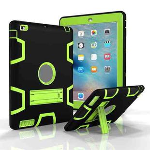 For iPad 4 / 3 / 2 / 1 Shockproof PC + Silicone Protective Case，with Holder(Black Yellow Green)