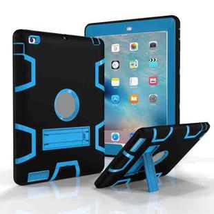 For iPad 4 / 3 / 2 / 1 Shockproof PC + Silicone Protective Case，with Holder(Black Blue)
